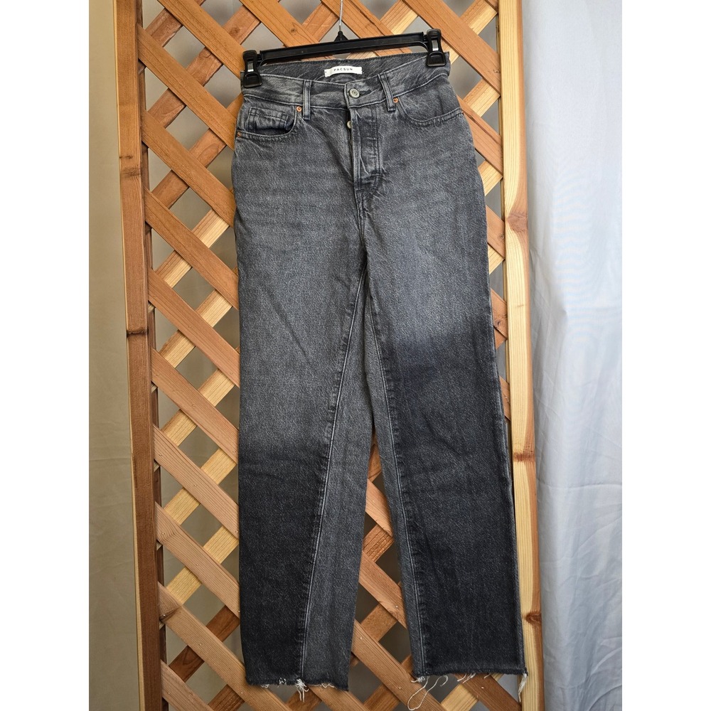 PacSun High Rise Straight Jeans Womens 22 Gray Raw Hem Denim - Excellent